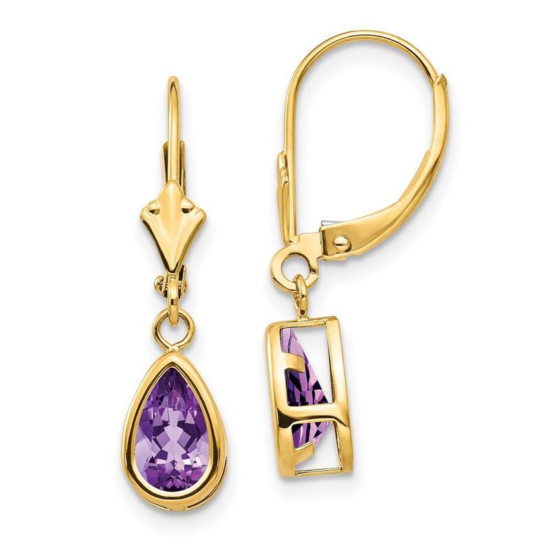 Curata 14k Yellow Gold 8x5mm Bezel Pear Gemstone Leverback Earrings - 26x7mm