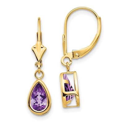 Curata 14k Yellow Gold 8x5mm Bezel Pear Gemstone Leverback Earrings - 26x7mm