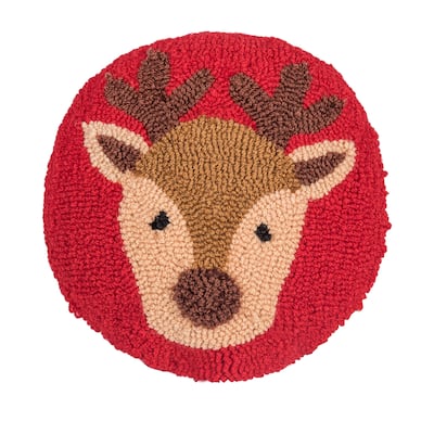 Mini Round Reindeer Hooked Pillow