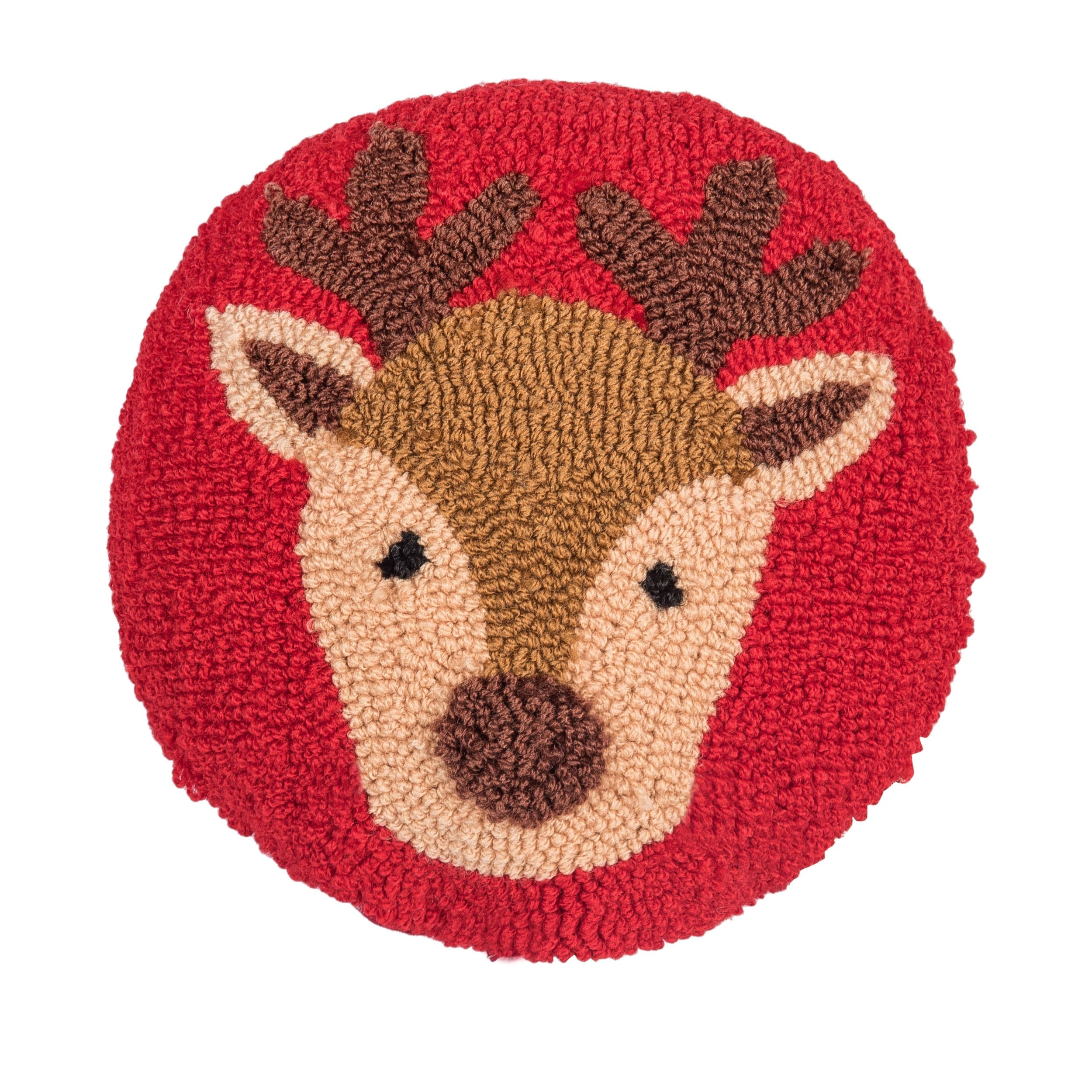 Mini Round Reindeer Hooked Throw Pillow 10" x 10"