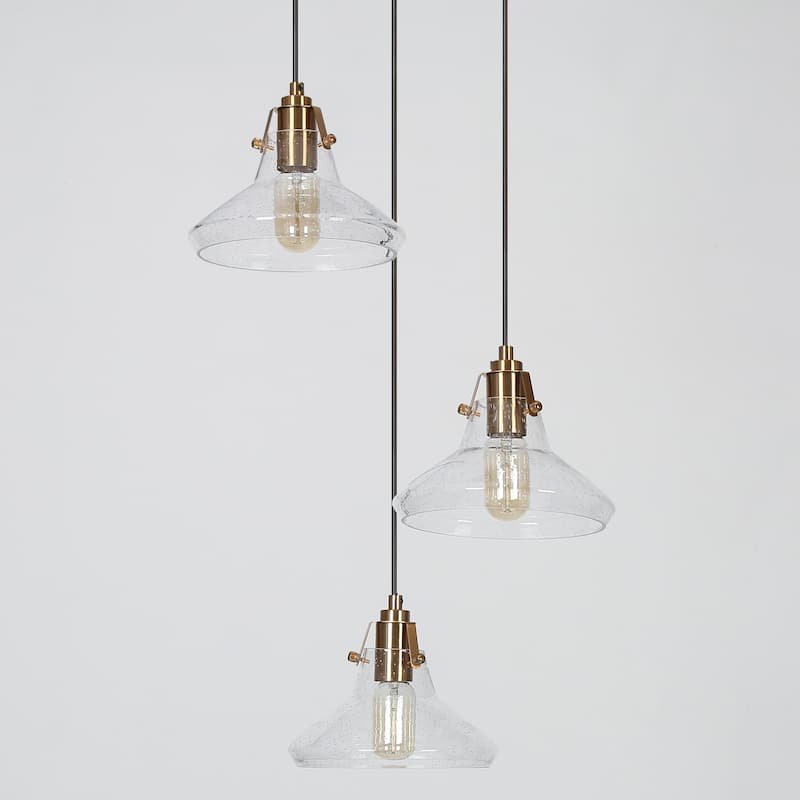 Modern Farmhouse 3-Light Cluster Glass Pendant Kitchen Island Adjustable Ceiling Light - 18"W x 18"D x 10" - 68"H