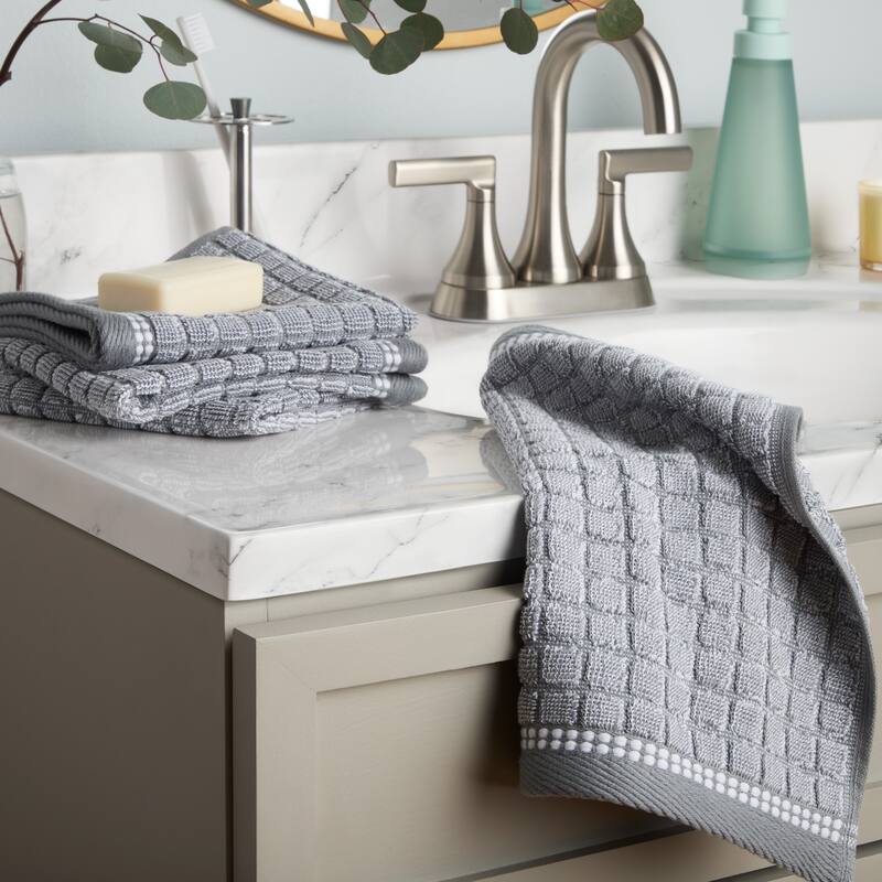 TOWN & COUNTRY EVERYDAY 4-Piece Textured Windowpane Washcloth Set, 13x13-Inch, 100% Cotton - 13"x13"