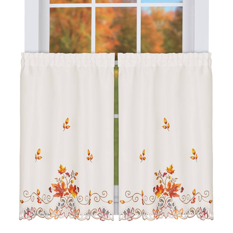 Embroidered Exquisite Fall Leaves Kitchen Curtains - 36"L Tiers