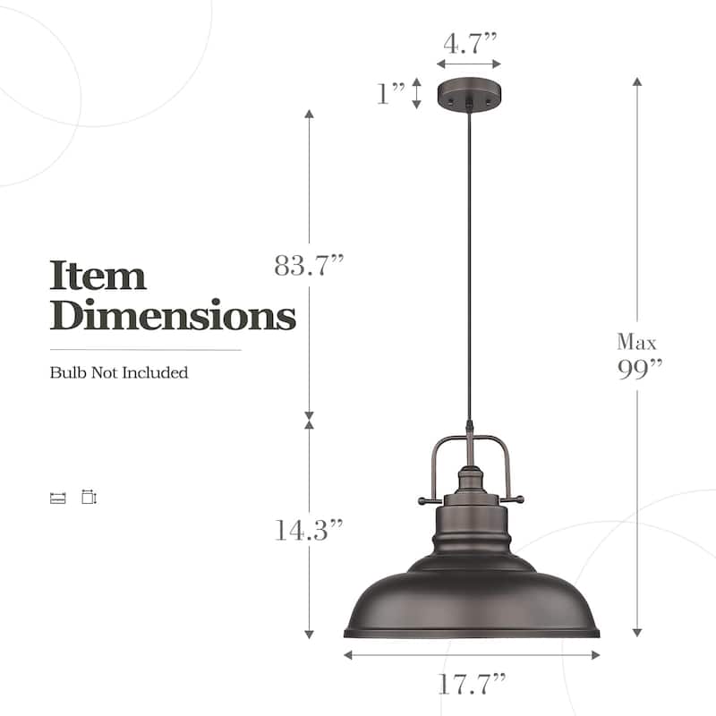 1-Light Industrial Farmhouse Metal Dome Pendant Light, Oil Rubbed Bronze Finish