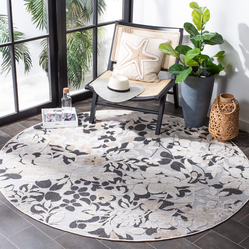 SAFAVIEH Cabana Vitalija Indoor/ Outdoor Waterproof Patio Rug - 6'7" Round - Ivory/Charcoal