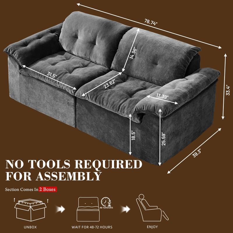Rossetta Modular Design Cushioned Modular Chenille Fabric Sleeper Loveseat Sofa