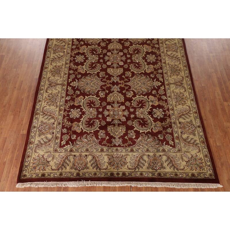 Red Floral Agra Indian Area Rug Hand-Knotted Wool Carpet - 8'3"x 10'1"
