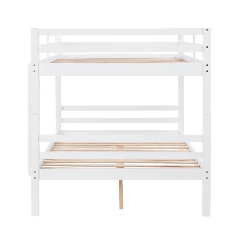 Full Over Full Bunk Bed, Thick Wood Posts, High Guardrail, Ladder