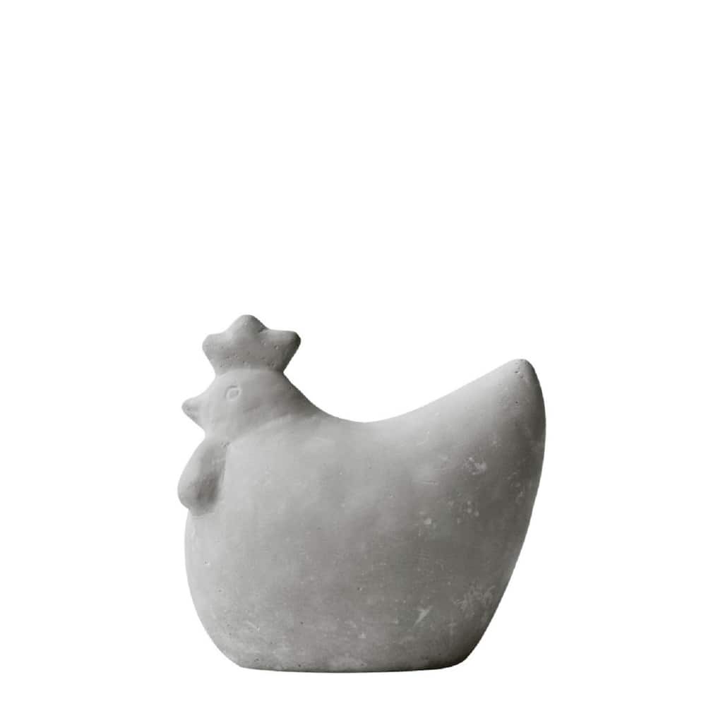 Flat Base Concrete Hen Figurine - 6" - White