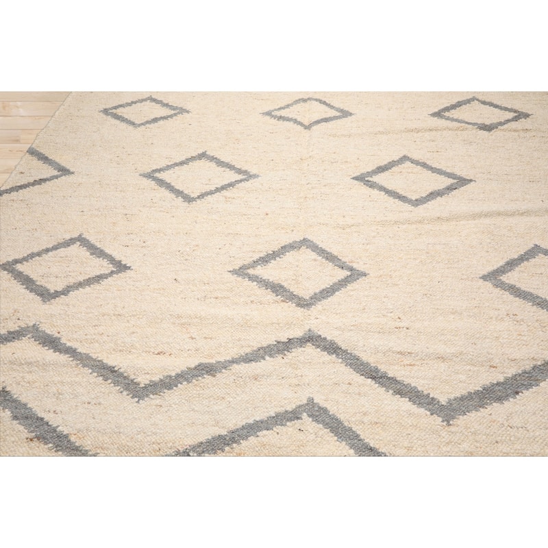 LoomBloom Beige Hand Woven Wool Area Rug Flatweave Geometric Design - 9' 2'' x 12' 2''