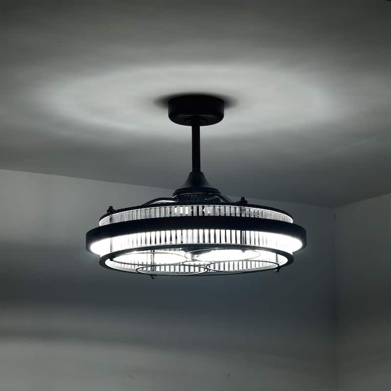 Daciana 28 Inch Matte Black Finished Glam LED Ceiling Fandelier with Remote - N/A