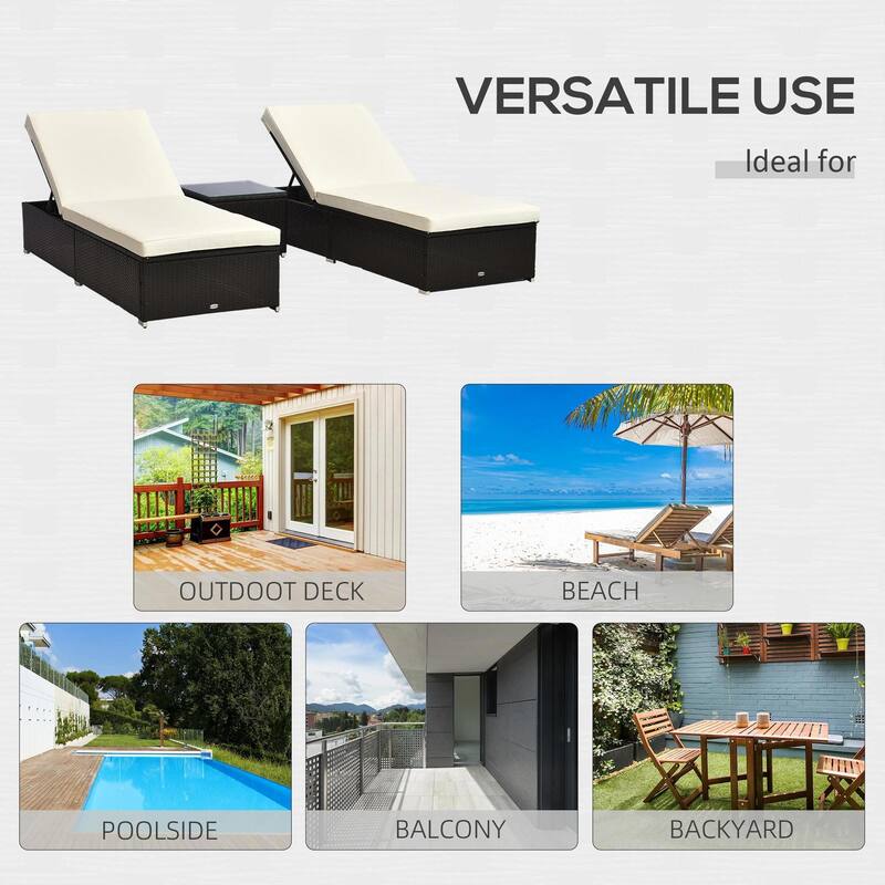 2PCS Adjustable Chaise Lounge, PE Rattan Pool Table Teak Accent