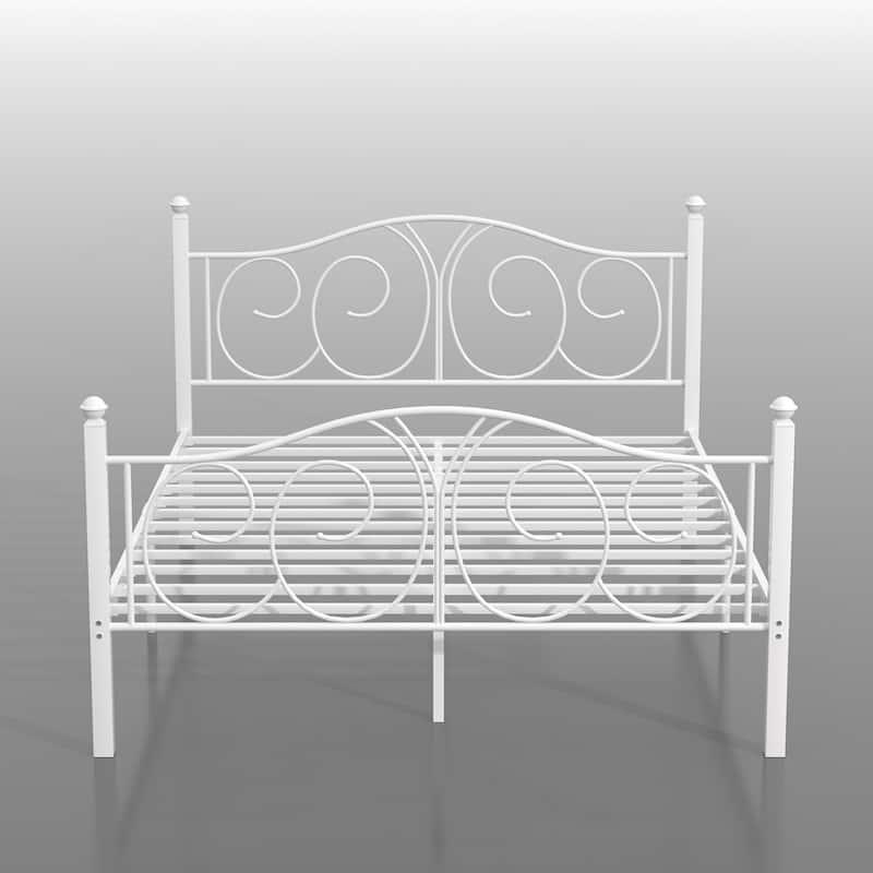 VECELO Platform Bed Frame with Scroll Headboard, Twin/Full/Queen Size Beds