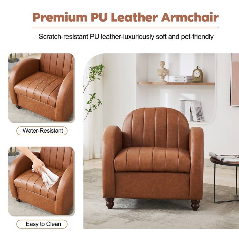 Retro PU Leather Accent Chair with Curved Armrest