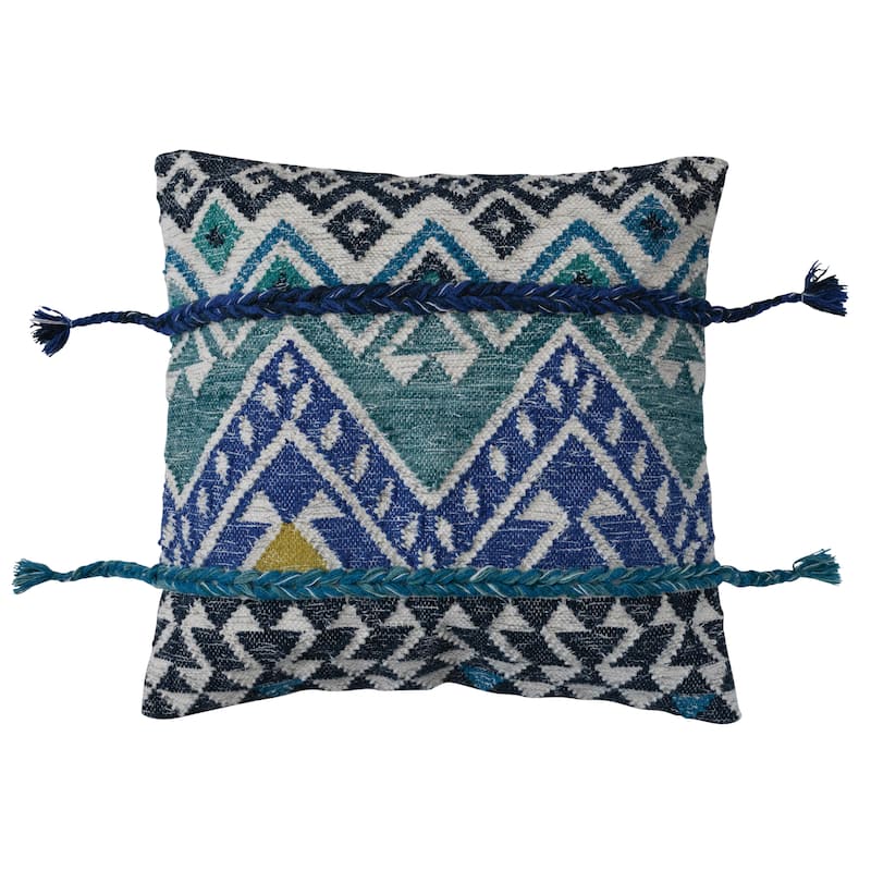 Wool and Cotton Throw Pillow with Ikat Pattern and Tassels - Polyester - Single - 27.0"L x 27.0"W x 2.0"H - Accent - Multi