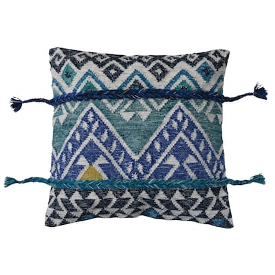 Wool and Cotton Throw Pillow with Ikat Pattern and Tassels