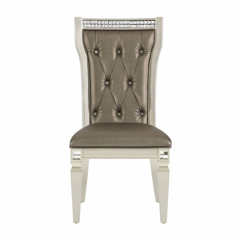 Juhi 21 Inch Side Dining Chairs Set of 2, Mirror Trim Frame, Tufted Gray Faux Leather