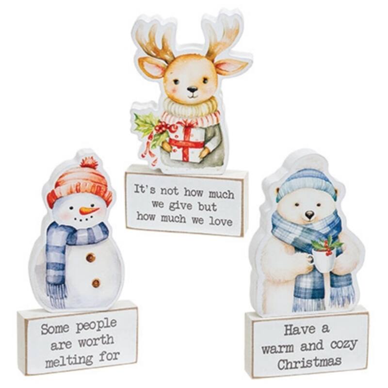 2/Set Cozy Woodland Friend Wooden Sitter and Block-3 Asstd. - 4” x 3” x 0.75” - Multi