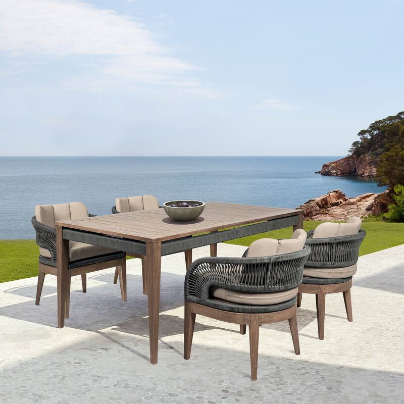 Orbit Indoor Outdoor Patio Dining Table in Weathered Eucalyptus Wood