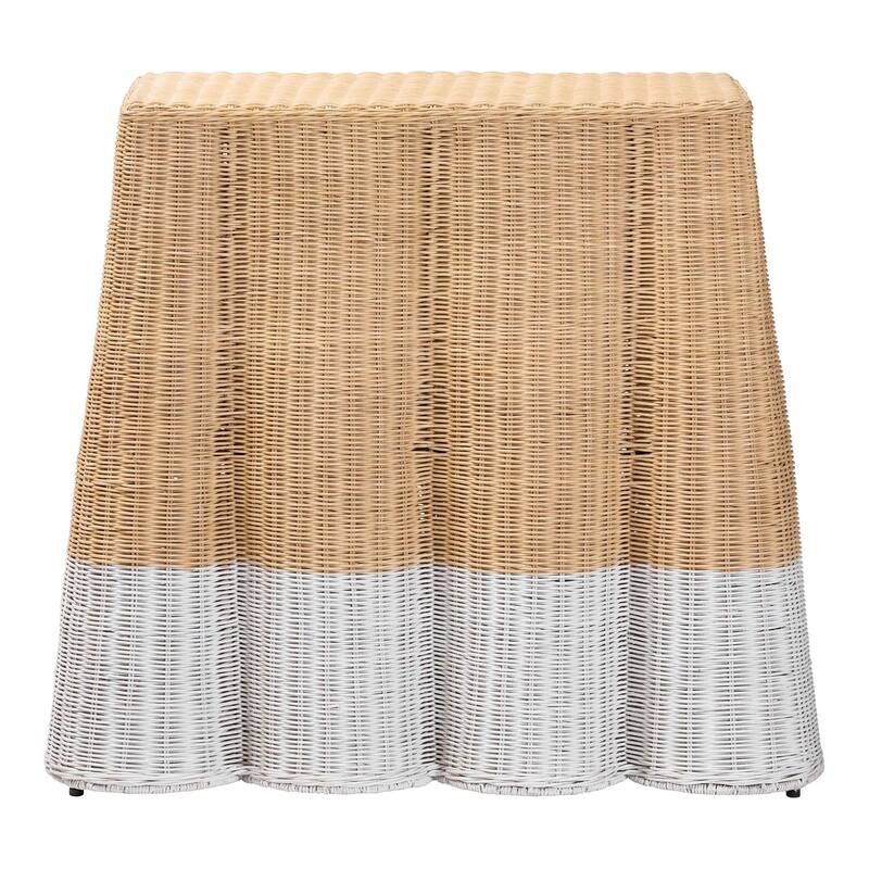 Palm Scallop Natural Rattan Console Table – Handwoven Wicker Accent Table for Hallway or Entryway, Coastal Décor, Rectangle