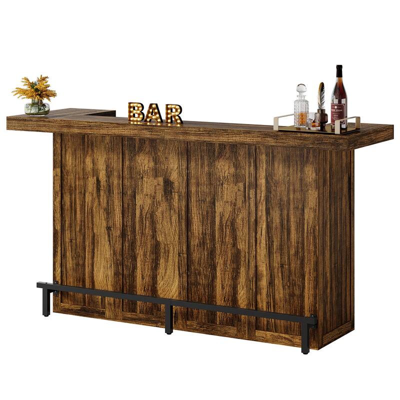 4-Tier Wooden Bar Table, 70.9" Large Home Bar Unit with Storage Shelves for Home, Patio, Basement