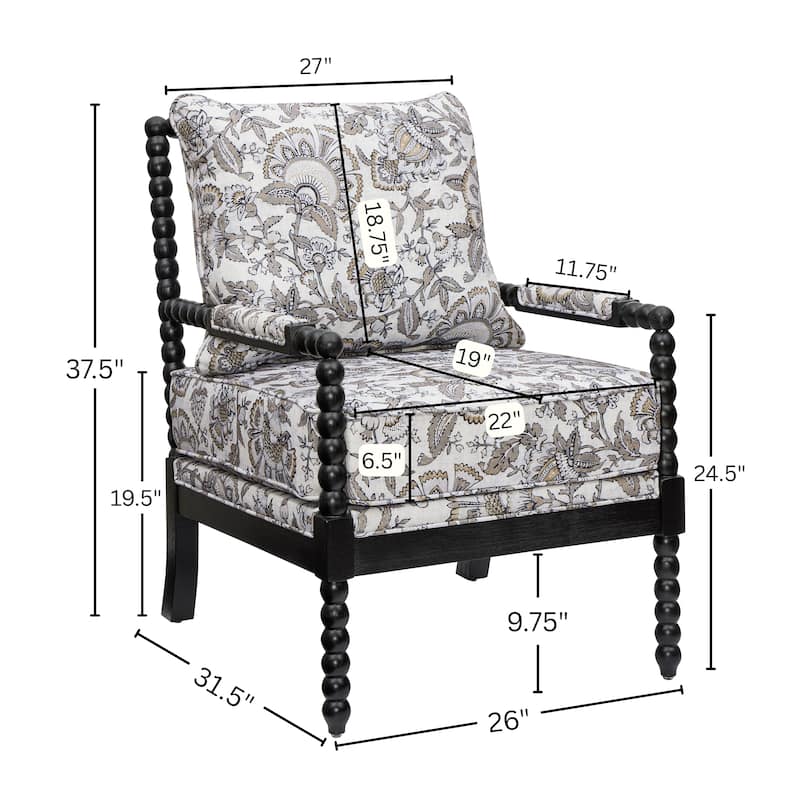 Roundhill Furniture Belvoir Upholstered Spool Accent Chair with Turned Wood Frame