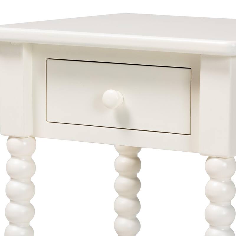 Raynera End Table with Bobbin Legs - 1-Drawer Accent Table with Spindle Turned Legs and Open Shelf, Cottage Farmhouse Side Table