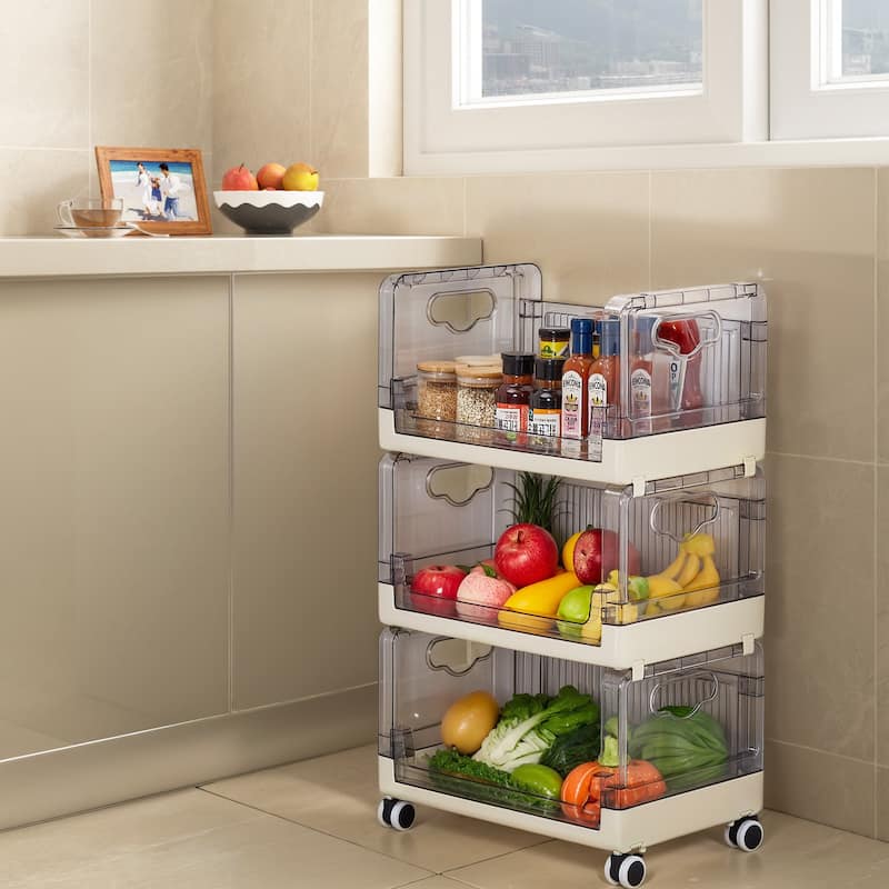 Javlergo 3 Tier Utility Carts, Rolling Metal Storage Cart with Handle and Lockable Wheels, Multifunctional Storage Shelves