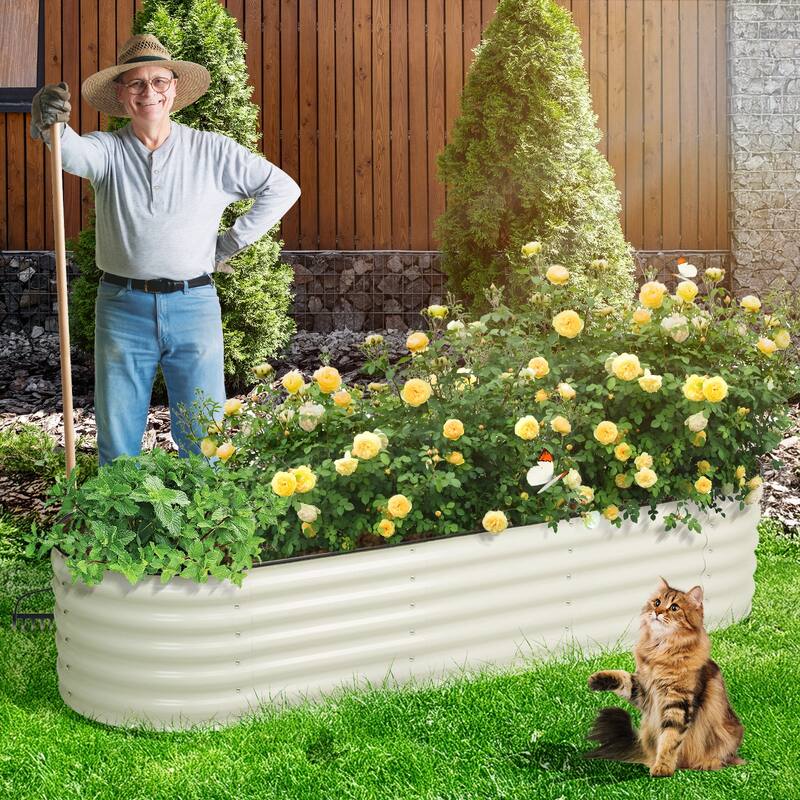 Aoodor 6-in-1 Modular Aluzinc Metal Raised Garden Bed (88.6''L x 27.5''W x 17''H) - White