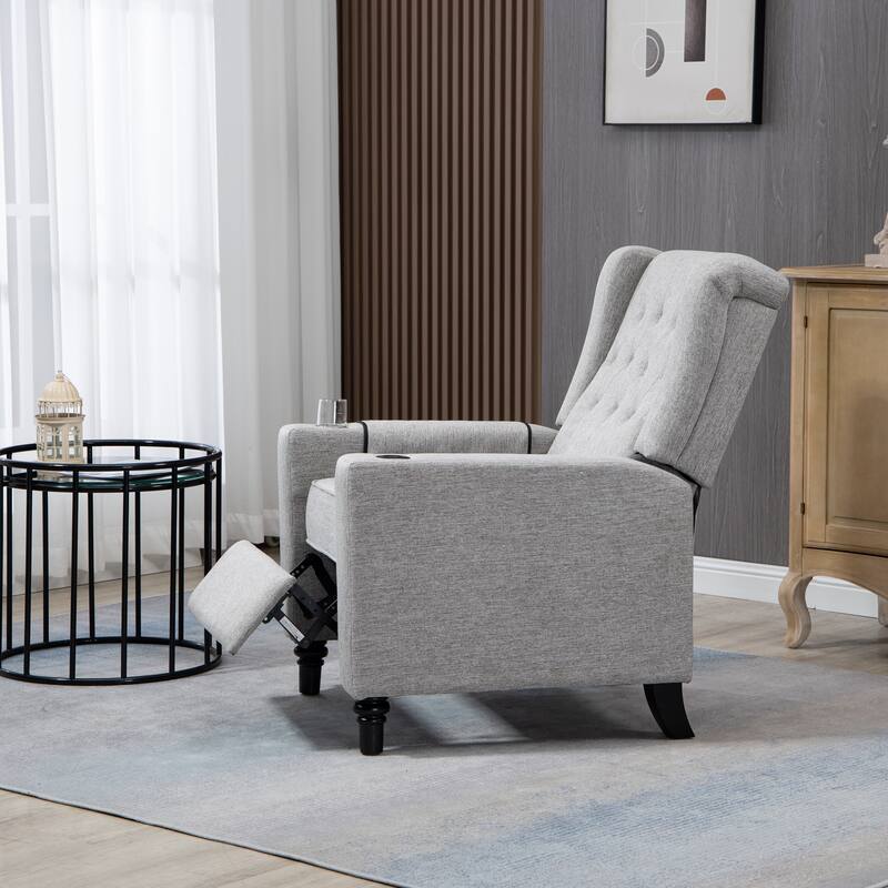 Linen Fabric Wingback Push Back Recliner Chair with 2 Hidden UBS Ports