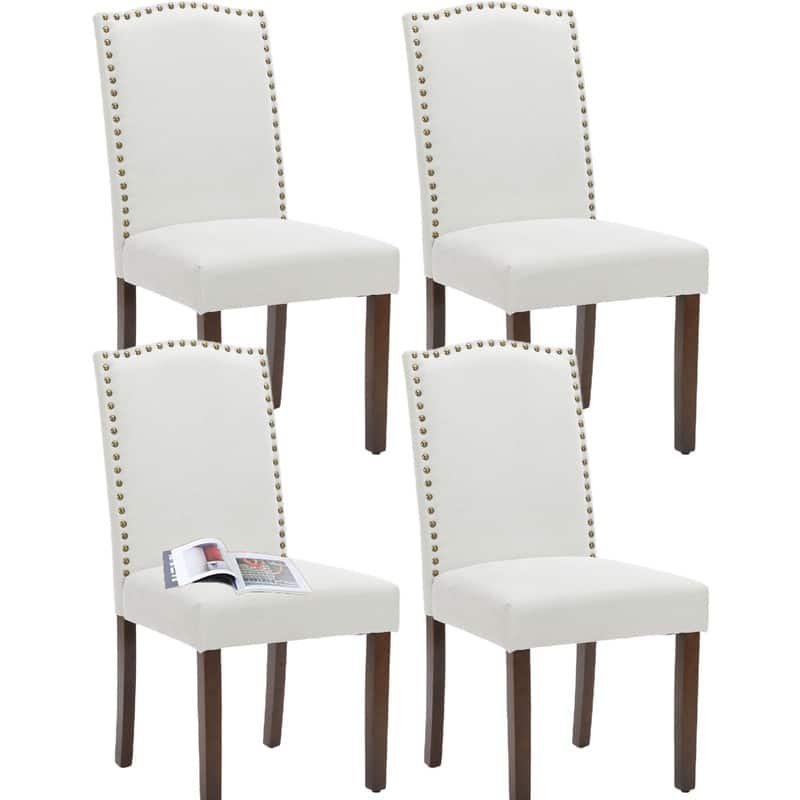 Dining Chairs With Upholstered Fabric - Set of 2 - Beige Linen