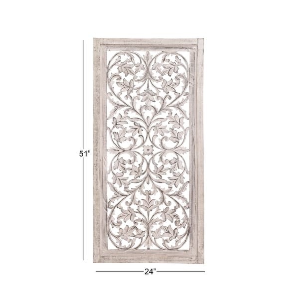 Gray Mango Wood Handmade Intricately Carved Arabesque Floral Wall Decor ...