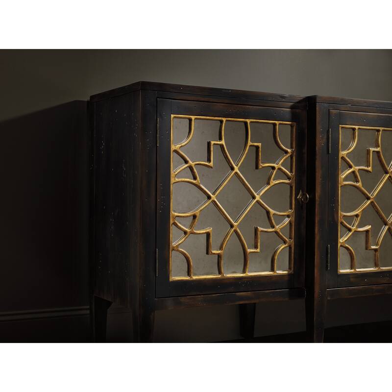 Sanctuary Four Door Mirrored Console- Ebony - 20''W x 105''L x 38''H