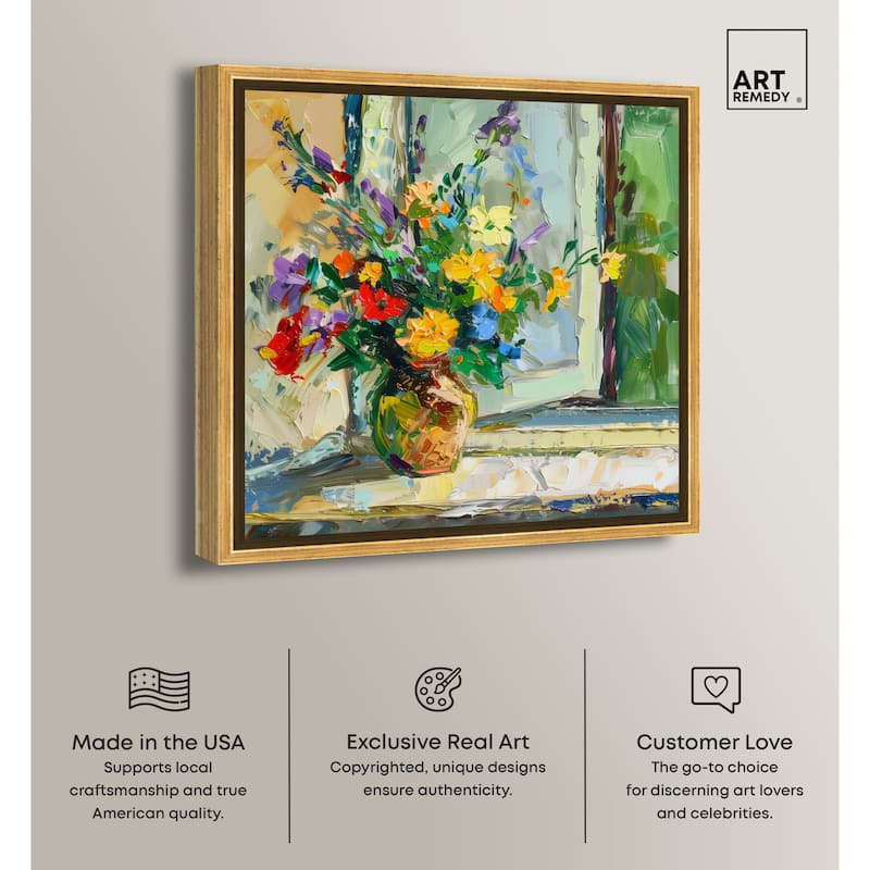 Art Remedy Vase By The Window Framed Impressionism 1 Piece Canvas Wall Art /Monet And Van Gogh Inspired Art