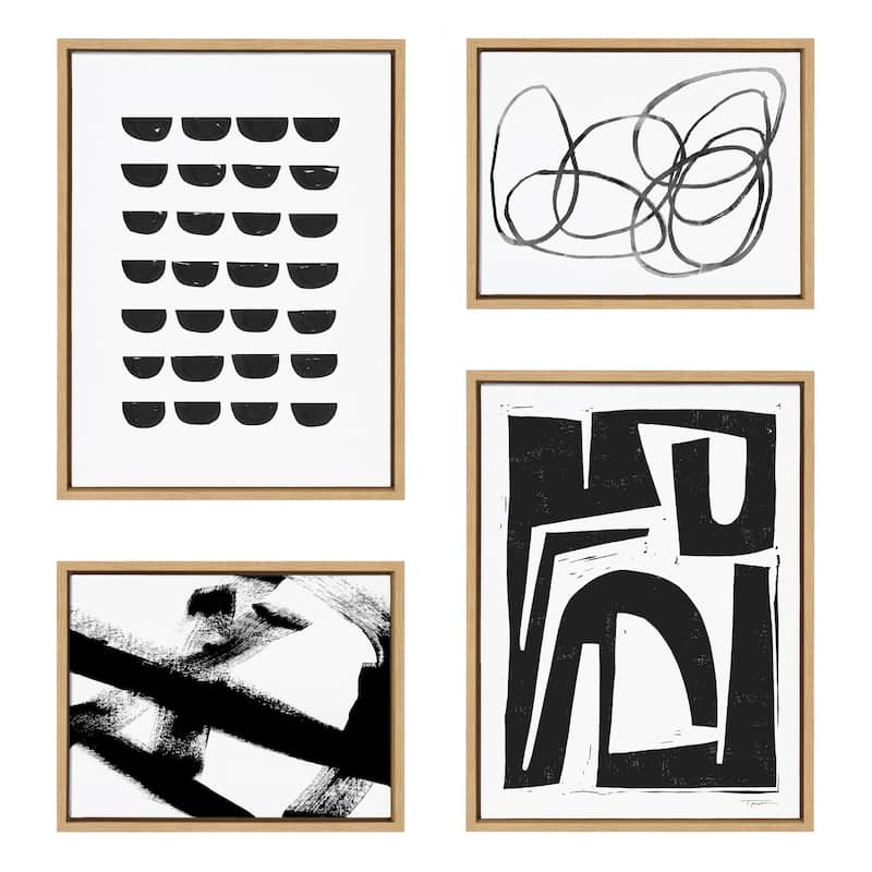 Kate and Laurel Sylvie Modern Abstract Framed Canvas Set - 4 Piece - Plastic - Natural