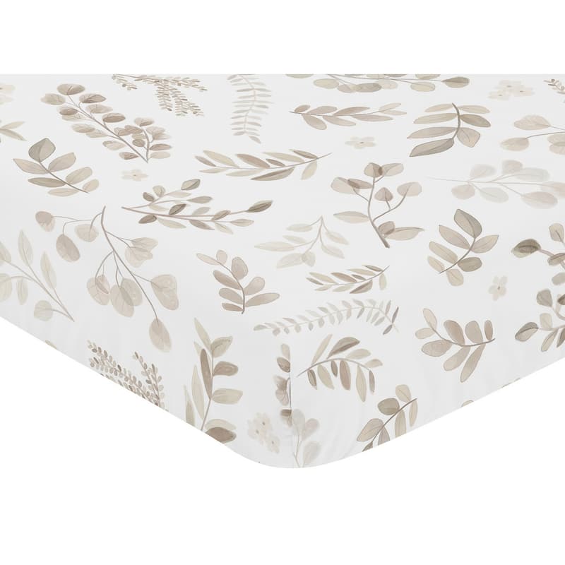 Boho Botanical Leaf Boy Girl Fitted Crib Sheet - Neutral Ivory Beige Tan Taupe Woodland Farmhouse Floral Leaves Bohemian Garden