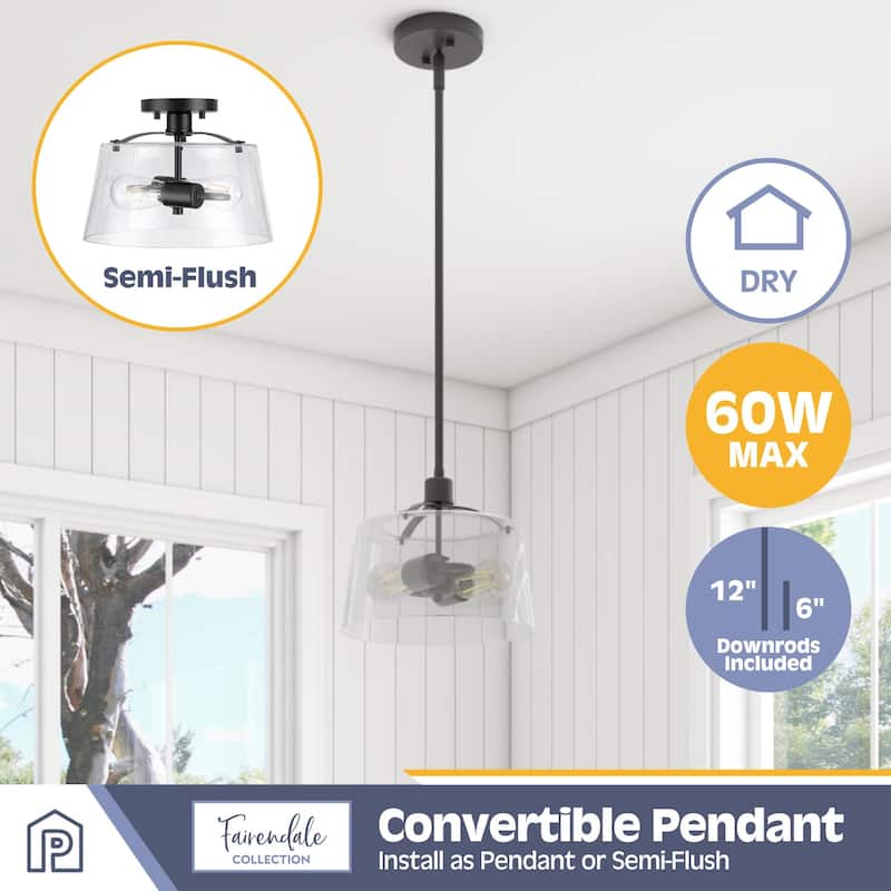 Prominence Home Fairendale Convertible Pendant/Semi-Flush Matte Black with Clear Glass