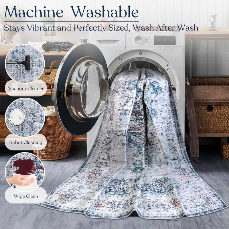 Delara Machine Washable Area Rug, Soft & Durable, Non-Slip Backing, Eco- Friendly GRS certified.