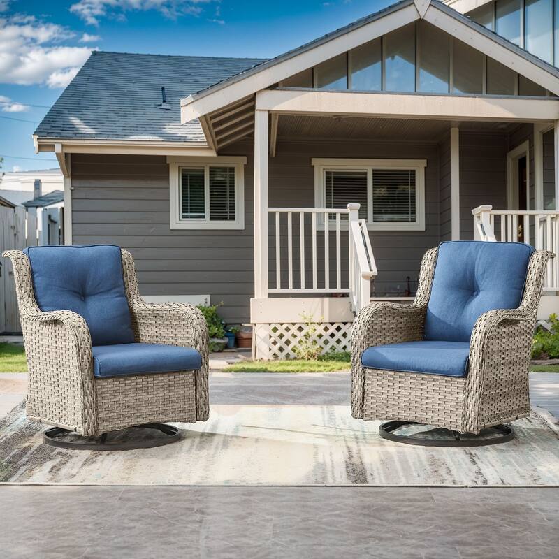 Outdoor Patio Rattan Swivel Chairs for Garden - Light Grey - Blue - Light Grey