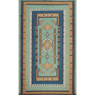 Hand Woven Oriental 100% Wool Carpet Southwestern Tribal Green Kilim Area Rug - 16' 6'' X 10' 0''