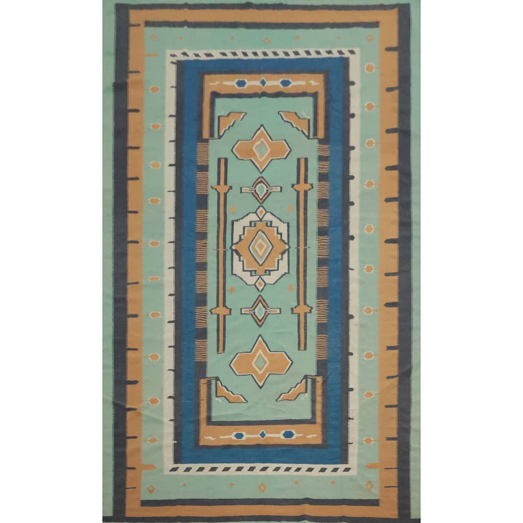 Hand Woven Oriental 100% Wool Carpet Southwestern Tribal Green Kilim Area Rug - 16' 6'' X 10' 0''