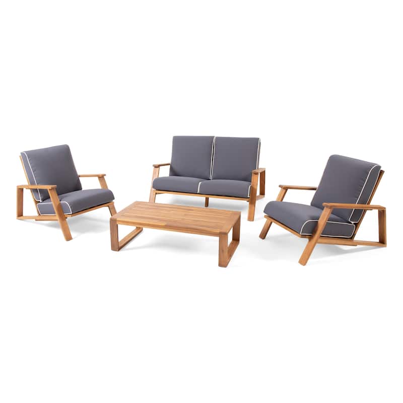 Paloma Outdoor Acacia 4-piece Cushioned Chat Set by Christopher Knight Home - Teak Finish+Dark Gray