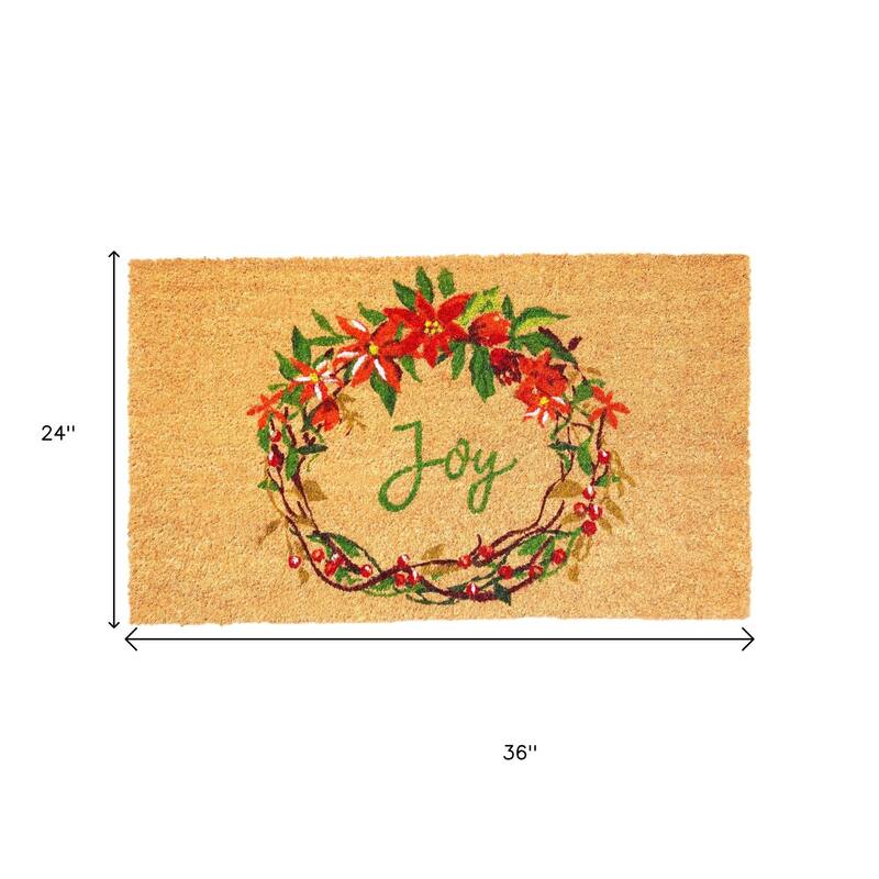 HomeRoots 24" X 36" Brown Red And Green Christmas Outdoor Coir Door Mat - 24.00' X '36.00