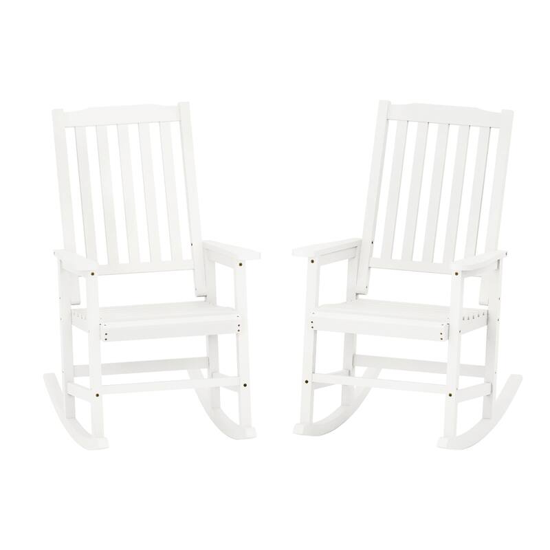 Acacia Wood Outdoor Rocking Chair, Traditional Porch Outdoor Rocker Chairs Set of 2 - 43" H
