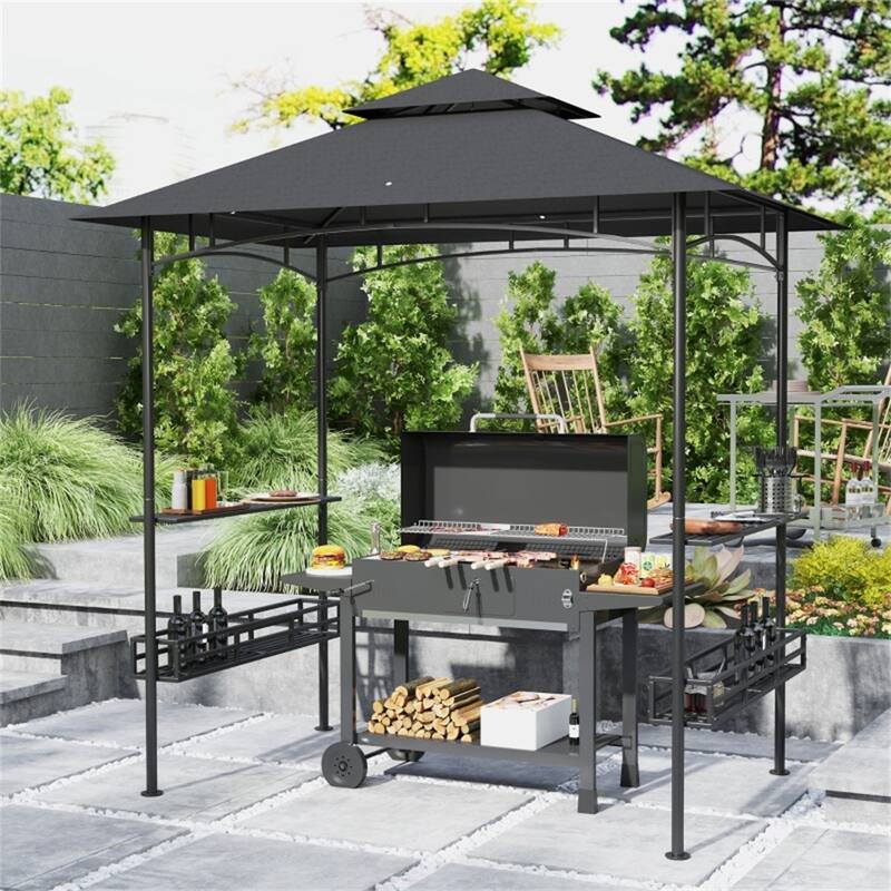 Galvanized Metal Polyester 2-Tier Outdoor Gazebo - 94.5" L x 59.1" W x 101.2" H
