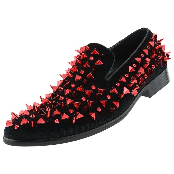 red spiked loafers