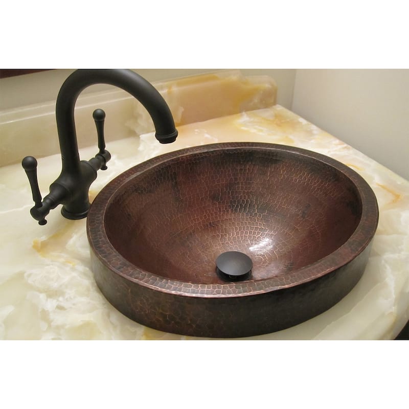17-in Compact Oval Skirted Vessel Hammered Copper Sink (VO17SKDB)
