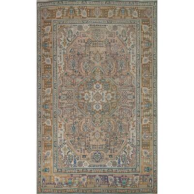 Geometric Tabriz Persian Vintage Rug Handmade Living Room Wool Carpet - 7'11" x 11'1"