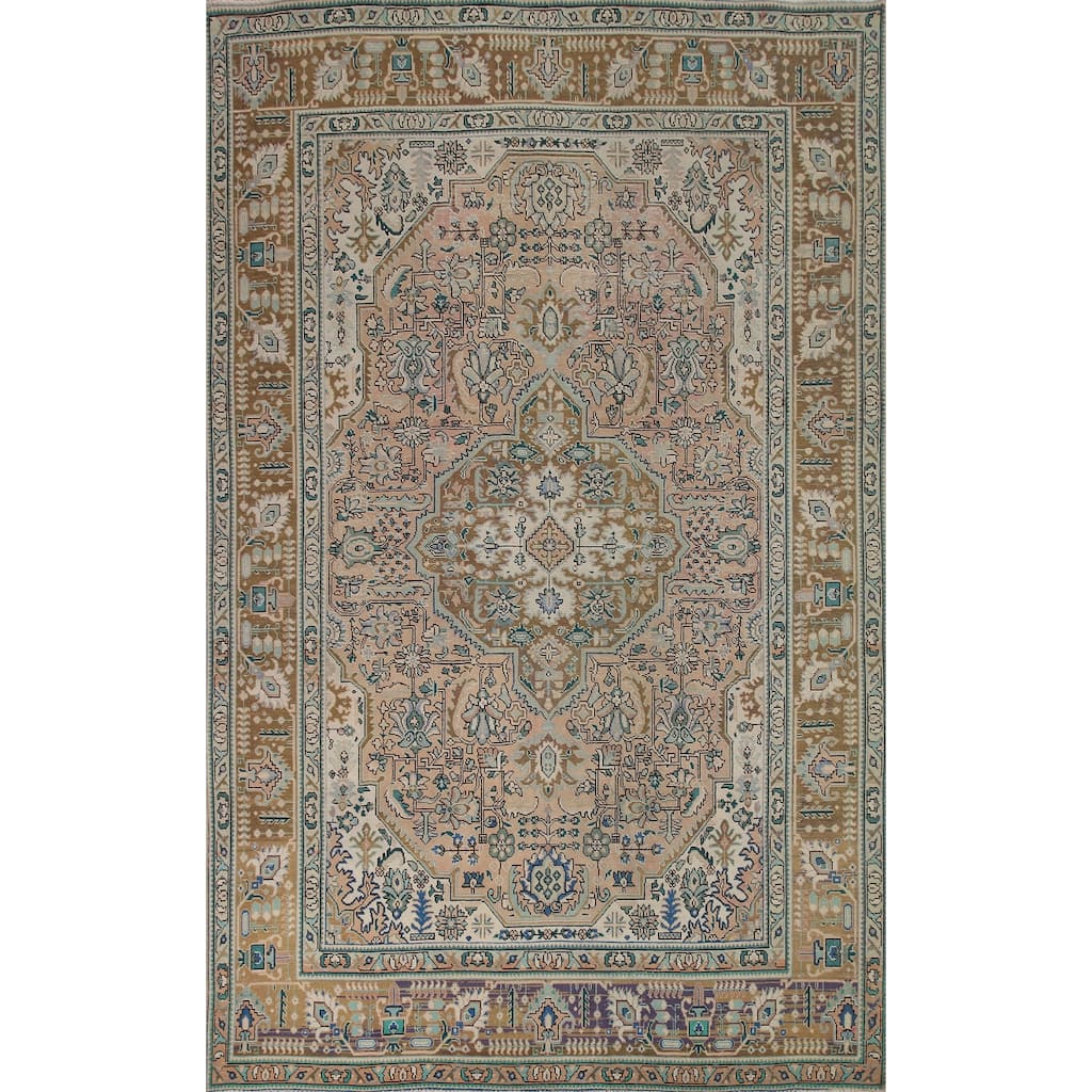 Geometric Tabriz Persian Vintage Rug Handmade Living Room Wool Carpet - 7'11" x 11'1"
