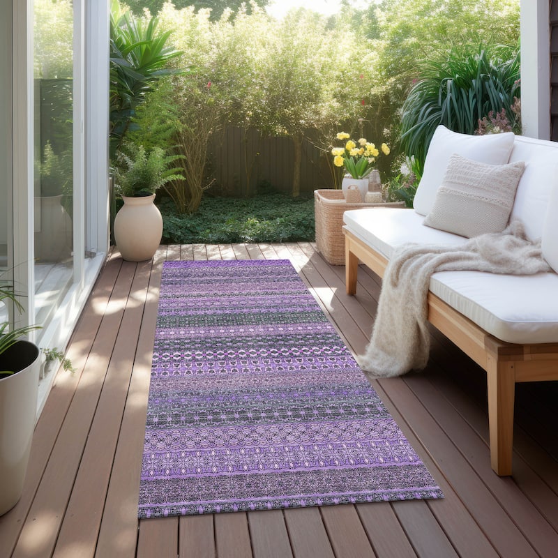 Machine Washable Indoor/ Outdoor Moroccan Stripes Chantille Rug